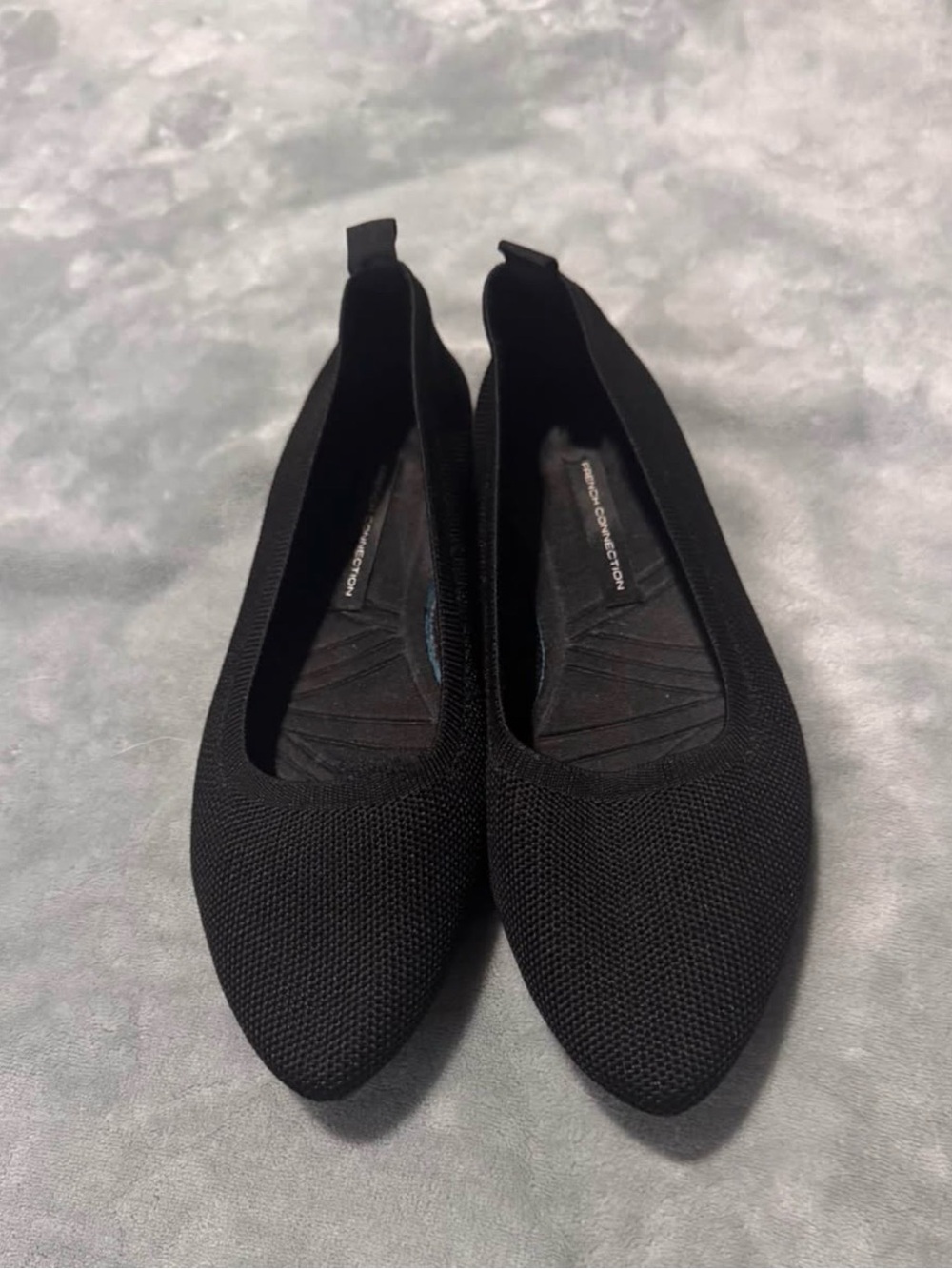 French Connection Black Knit Pointed Toe Flats Shoes